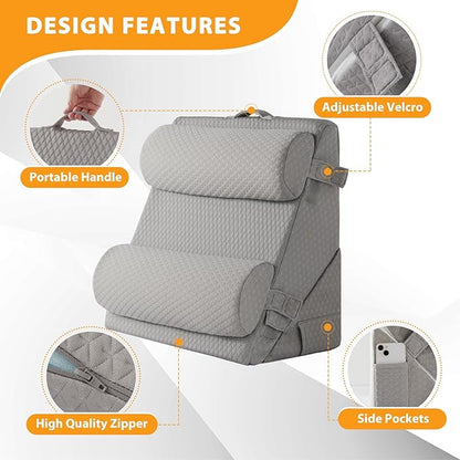 4PCS Wedge Pillow Set for After Surgery, Adjustable 9&12 Inch Bed Wedge Pillow for Sleeping, Incline Pillow Wedge for Headboard, Post Surgery, Acid Reflux, Neck&Back Support, Grey