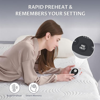 Twin Size Electric Heated Mattress Pad - Bed Warmer with Memory & Preheat Functions, 12 Heat Settings Single Control for 1-12 Hours Auto Off, Lighted Button