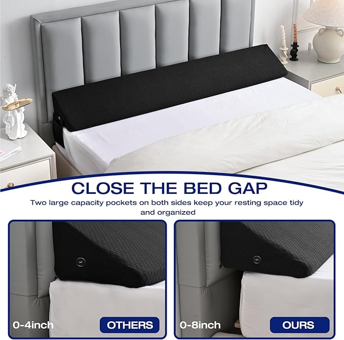 Queen Bed Wedge Pillow for Bed Headboard Gap Filler Light Grey Long Triangle Corner Nora Pillows,Dense Foam,Avoid Things Drops,Between Queen Mattress and Frames,Upraise Pillow for Sleeping