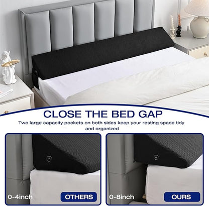 King Size Bed Wedge Pillow Gap Filler/Headboard, Long Triangle Edge Corner Pillows for Bed Gap Filler King Couch Apartment Home Essentials 10x6x76in, Dense Foam, Pockets, Prevents Things Drops Black
