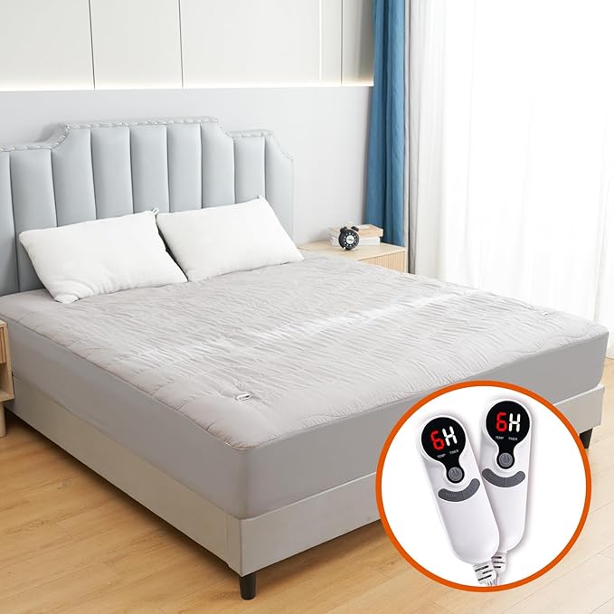 Electric Mattress Pad Queen Size 60"x80",6 Heating Levels & 1-10 Hour Auto Shut Off,Warm and Soft Comfort Fabric with 15 Inch Deep Pocket,Machine Washable,Gray