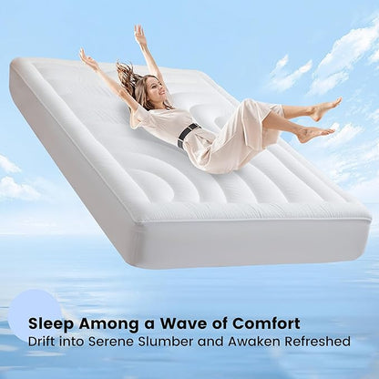 Waterproof Mattress Pad Twin, Quilted Fitted Twin Mattress Topper, Five-Layers Noiseless Mattress Protector Cover with 8"-21" Deep Pocket, Machine Washable, White, 39x75