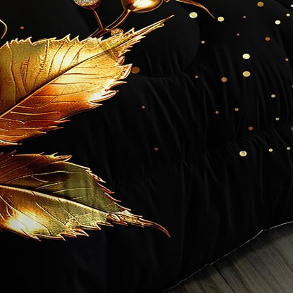 Gold Red Rose Comforter Set Full Size,Golden Glitter Butterfly Pattern Bedding for Girls Women Couple Lover,Romantic Floral Themed Bedding Set with 2 Pillowcases.