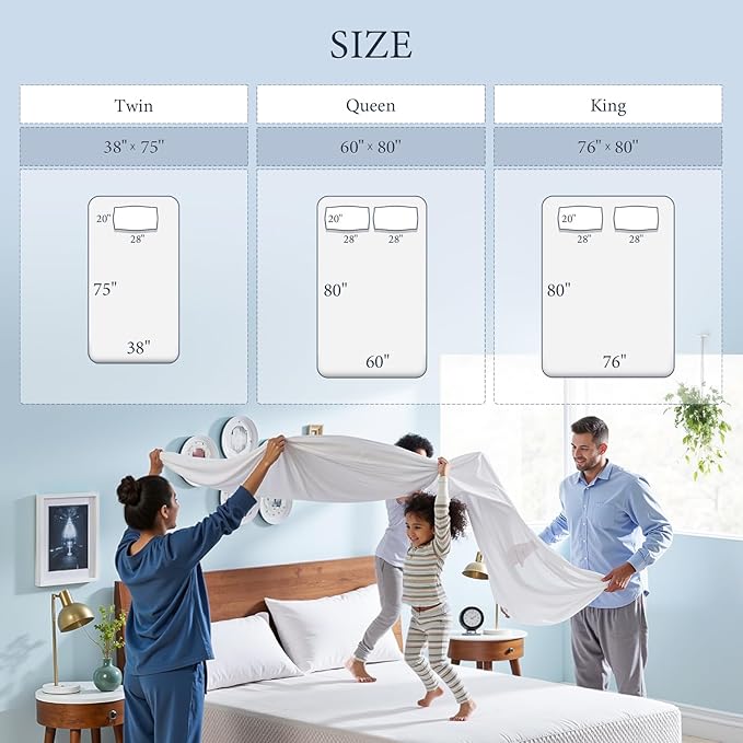 Waterproof Mattress Protector 1 Pillowcase 20''x28'', Twin Mattress Pad, Deep Stretchable Pocket Bed Cover, Machine Washable Soft Breathable Noiseless Mattress Protection