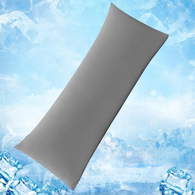 Avolare Cooling Body Pillow Pillowcase, Arc-Chill Q-max>0.5 Body Pillow Cover for Hair Skin and Hot Sleepers, Soft Silky 20" x 54" Summer Long Pillow Cover with Zipper 1 Pack - Grey