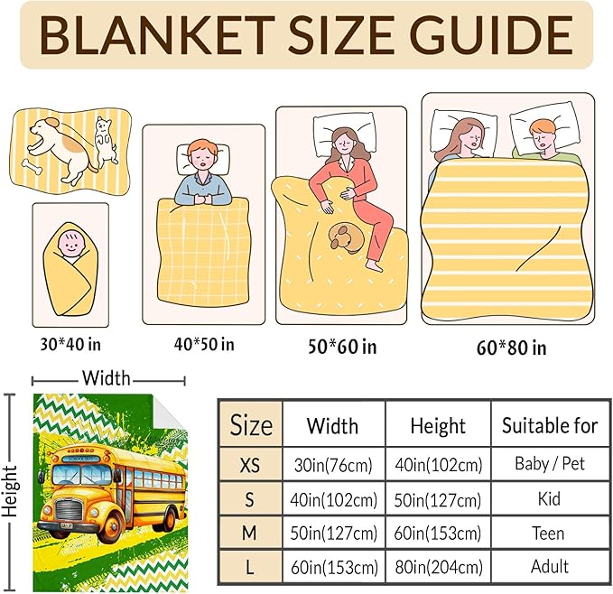 Blanket for Boys, School Bus Throw Blanket Gifts for Kids Boys Age 4-6, 40"x50" Cute Flannel Blankets Gift for Son Cars Lovers Lightweight Throws for Couch Sofa Bed Decor