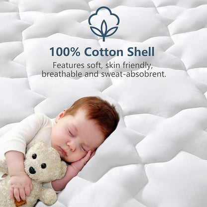 CozyLux Twin Mattress Pad Deep Pocket Up to 21" Non Slip Cotton Cooling Mattress Topper Breathable and Soft Quilted Fitted Mattress Cover Thick Pillowtop 450GSM Bed Mattress Pad (39x75) Inches White
