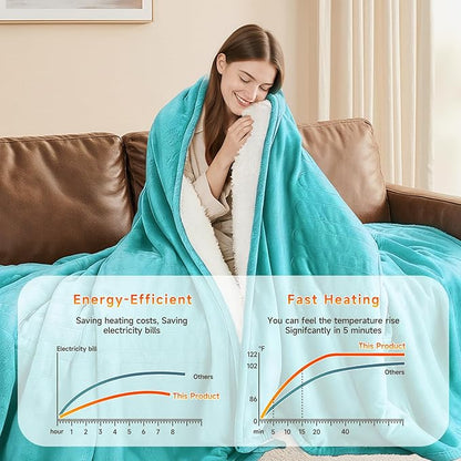 Heated Throw Blanket Electric Blanket 50"x60" Fast Heating Electric Blanket with 5 Heat Levels & 4 Hours Auto-Off Overheat Protection Cozy Soft Flannel Heated Throw Blanket