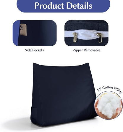 WOWMAX Back Pillow for Bed Sitting up-Bed Wedge Pillow Back Support Pillows for Bed & Sofa Couch, 85% Linen 15% Cotton Blend, Deep Blue