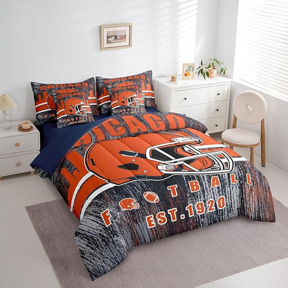 Erosebridal Football Bedding Set Full for Boys Kids Gridiron Bed in A Bag, Sports Gaming Themed Bed Set Gifts for Rugby Sports Fans Decorative All Season Home Decor