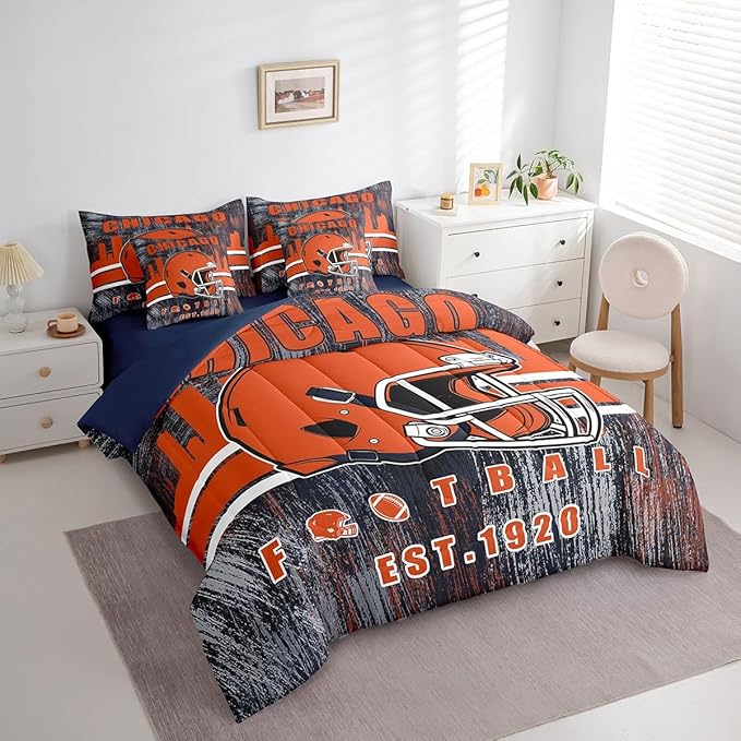 Erosebridal Football Bedding Set King for Boys Kids Gridiron Bed in A Bag, Sports Gaming Themed Bed Set Gifts for Rugby Sports Fans Decorative All Season Home Decor