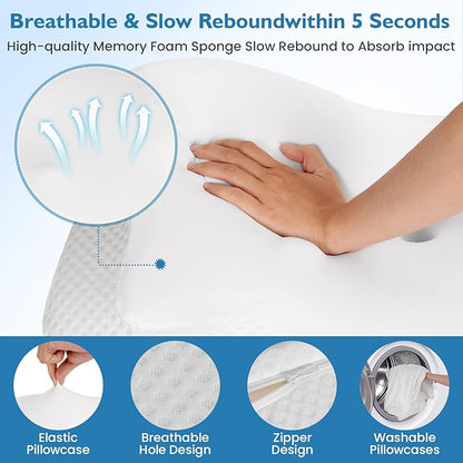 Cervical Pillow for Neck Pain Relief, Neck Pillow for Sleeping Side Sleeper Ergonomic Memory Foam Support Pillows Back Sleepers for Sleeping,Machine Washable Pillowcase(1PCS White)