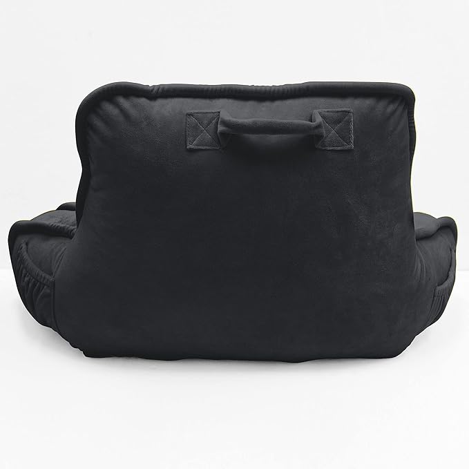 Super Soft Velvety Backrest Reading Bed Rest Pillow with Arms and Pockets 18" H for Sitting in Bed Couch Sofa, Back Support Wedge Cushion with Removable Cover, 20" x 18" x17", Black