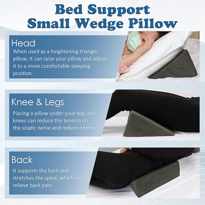 Small Wedge Pillow, Wedge Pillow for Bed Sores, Positioning Wedge, Mini Pillow for Laptop and Yoga, Small Foam Wedge for Chair (1 Unit, Dark Grey)