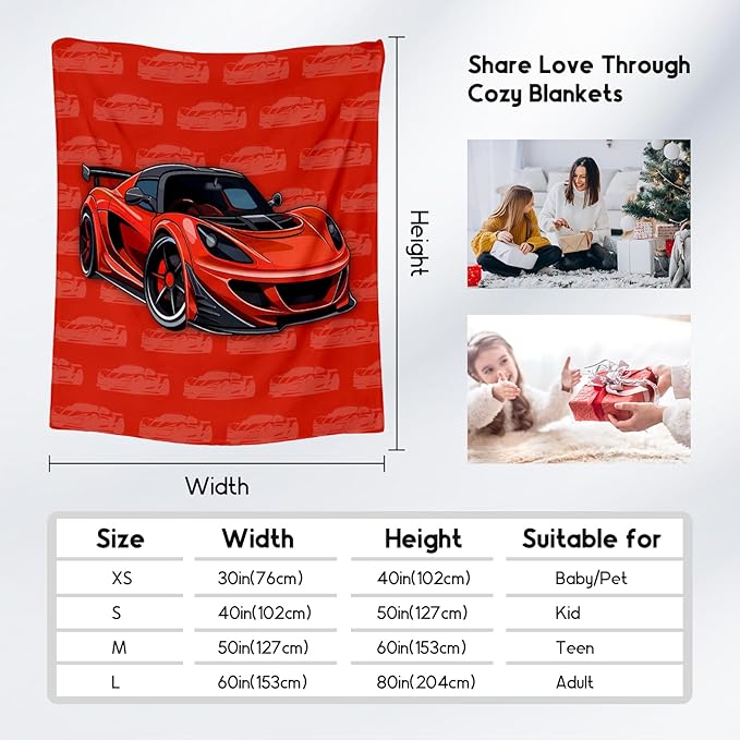 Racing Car Blanket, Cozy Soft Throw Gifts for Kids, Cute Red Flannel Throw Blankets for Couch Sofa, 40x50 Inches