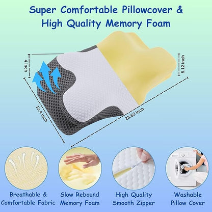 Ultra Pain Relief Cervical Neck Pillow for Side Sleepers, Ergonomic Cooling Memory Foam Pillows for Neck Pain Relief, Butterfly Pillow for Shoulder & Back, Removable & Washable Cover, Standard Size