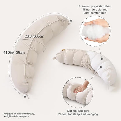 Peallow(Pat. Pend) – Long Round Body Pillow for Adults, Bolster Pillow for Sleeping, Soft and Supportive Pillow for Sleeping & Lumbar Support (Misty White, 29.5")