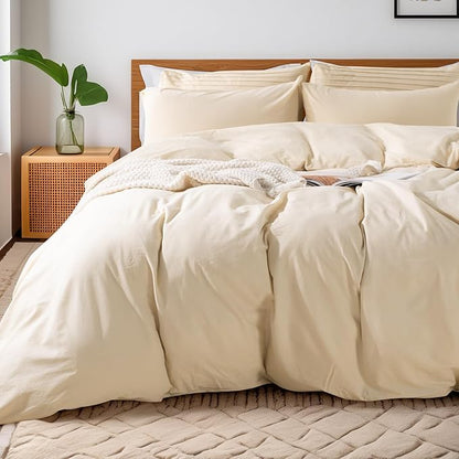NEXHOME PRO Duvet Cover King 100% Washed Cotton, Breathable, Durable, Textured, Linen Like, Home Bedding Set 104"x90"
