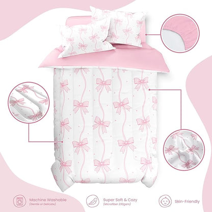 SANDJEST Bow Duvet Cover Sets Full Size for Kids Girls, Incude 1 Polyester Comforter Cover 80x90 Inches and 2 Pillowcases 20x26 Inches, Comforter Not Included, Gift for Christmas Birthday