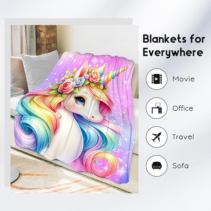 Kids Blanket for Girls - Unicorn Gifts for Toddler Daughter - Cute Throws for Sofa Bedding (50"x60")