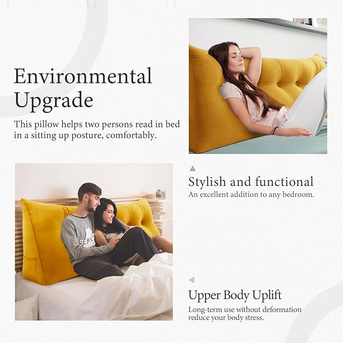 11 lbs Thickened Queen Wedge Pillow Headboard Body Positioner Bed Wedge Pillow Backrest Support Triangular Headboard Pillow for Sleeping with Side Pocket Velvet Positioning Support Velvet