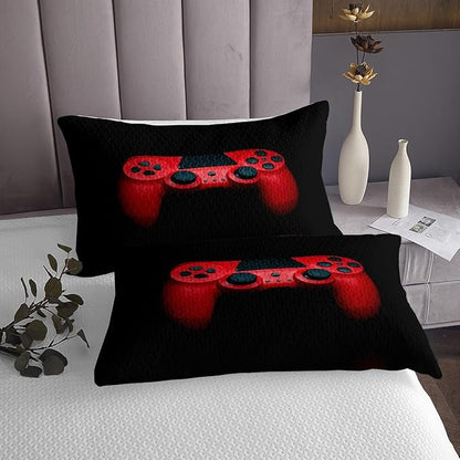 Erosebridal Boys Red Gamepad Bedding Set King, Man Video Games Bedspread Gaming Controller Bed Cover, Modern Young Action Buttons Decorative 3 Piece Bedding Set with 2 Pillow Shams, Black