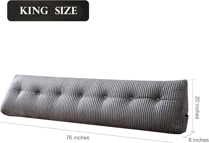 Large Headboard Pillow Headboard Wedge Pillow Bed Rest Reading Pillow Bolster Triangular Pillow for Sitting in Bed-Backrest Positioning Support Long Pillow for Daybed (King:76x8x20 Inches,Grey)