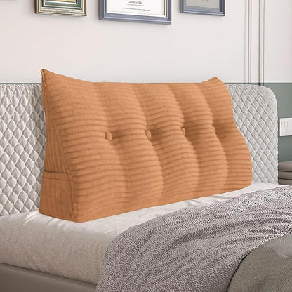 Daneey Headboard Pillow Full, Triangular Wedge Headboard Pillow with Soft Corduroy Fabric, Wedge Bed Backrest Pillow for Sitting Up, Reading or Working, Long Bolster Pillow with Removable Cover, Pink