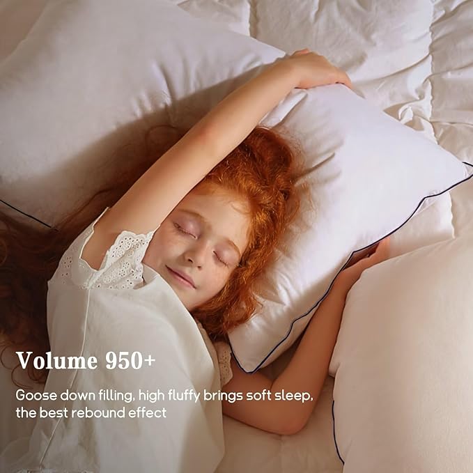 BHZ Goose Down Feather Pillows Standard Size Set of 4 Pack, Luxury Hotel Alternative Collection Bed Pillows for Sleeping Firm Soft Support for Side & Back Sleepers, White
