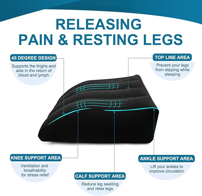 Inflatable Leg Elevation Pillow, Wedge Pillow for Sleeping, Portable Wedge Pillow, Improve Circulataion and Reduce Swelling, for Sleeping, Recovery, Pregnant (Black)