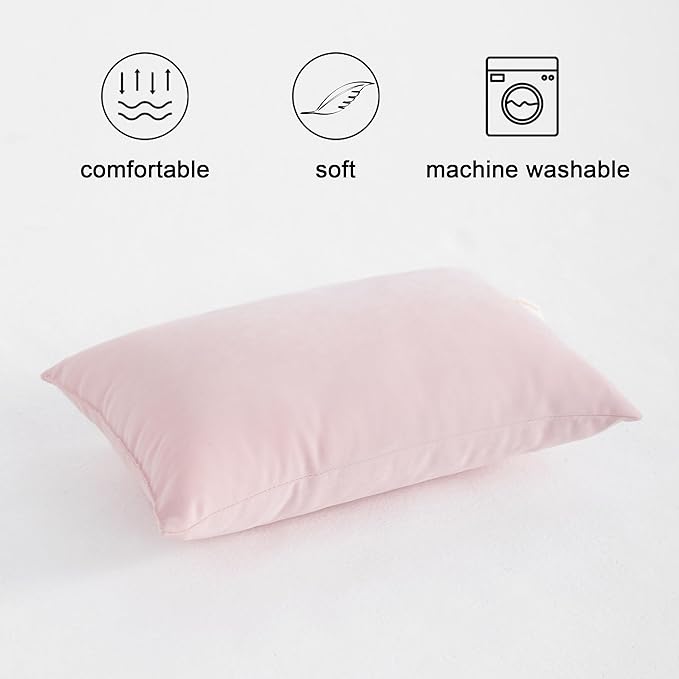 FLXXIE 2 Pack Microfiber Small Mini Pillows, 11x7 Inches, Soft Washable Travel Nap Pillows, Pink