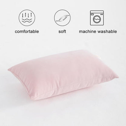 FLXXIE 2 Pack Microfiber Small Mini Pillows, 11x7 Inches, Soft Washable Travel Nap Pillows, Pink
