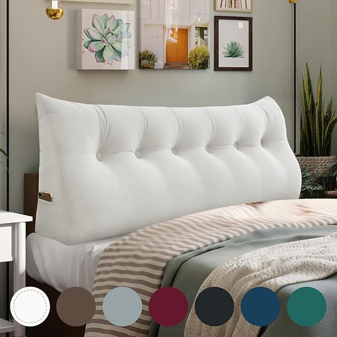 WOWMAX Triangular Headboard Pillow Bed Wedge Pillow for Headboard Large Bolster Pillow for Bed Wedge Pillow Headboard Daybed Pillows with Removable Cover, Velvet(100% Cotton), White, California King
