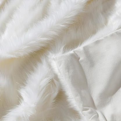 HORIMOTE HOME Luxury Plush Faux Fur Blanket, Long Pile White Throw Blanket, Super Warm, Soft, Cozy Faux Fur Throws for Couch Bed Sofa, Aesthetic Home Room Decor Throw, 60" x 80"
