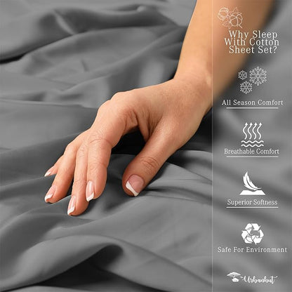 URBANHUT 100% Egyptian Cotton Sheets - 1000 Thread Count Full Size Sheet Set (4Pc), Long Staple Cotton Bedding Sheets, All Season Sateen Weave, Luxury Hotel Bedsheets,16" Deep Pocket - Dark Grey