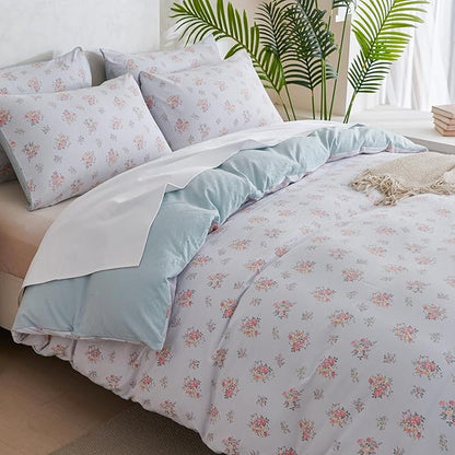 Jane yre King Duvet Cover Floral Soft Brushed Microfiber Crinkle Gauze Fabric 3 Pieces Floral Bedding Set for All-Season Garden Duvet Cover with Zipper Closure, Luxury Breathable Comfy