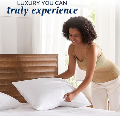 downluxe Goose Feather and Down Pillows - Hotel Collection Feather Pillows Set of 2 for Back, Stomach or Side Sleepers, King Size (20"x36")