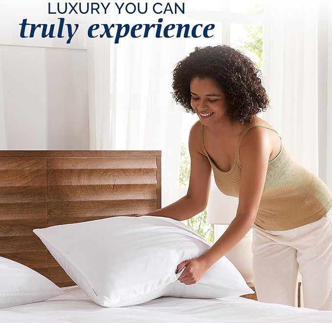 downluxe Goose Feather and Down Pillows - Hotel Collection Feather Pillows Set of 2 for Back, Stomach or Side Sleepers, Queen Size (20"x28")