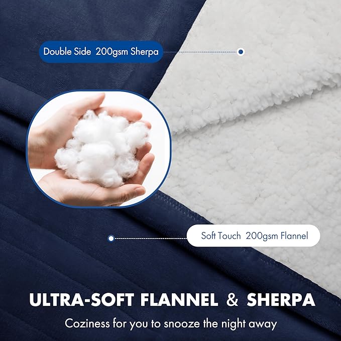 Full Size Heated Blanket 72" x 84" - Fluffy Ultra Soft Flannel Heated Lap Blanket with 6 Heating Levels & 10 Hours Adjustable Timer, Fast Heating and Electric Blanket for Office (Navy)