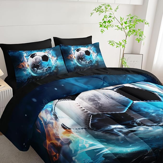 Kids Football Comforter Set,Bed in a Bag Full Size 7 Pieces,Sports Themed Bed Set for Boys Teens,7Pcs Bedding Set with Comforter,Fitted Sheet,Flat Sheet,Pillowcases.
