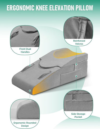 Knee Pillow for Knee Replacement Surgery, Memory Foam Knee Leg Elevation Pillow for After Surgery Recovery, Leg Pillow Surgery Recovery Equipment for Sciatica Lower Back Hip Ankles