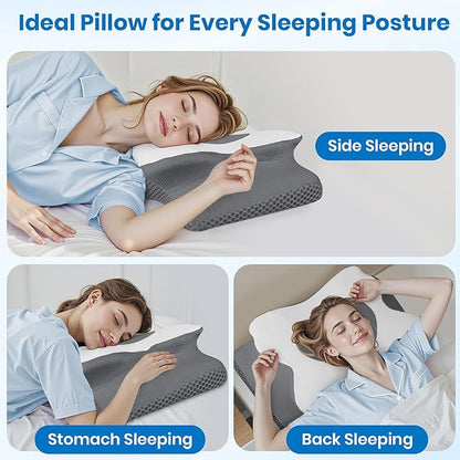 Cervical Neck Pillow for Sleeping, Memory Foam Side Sleeper Pillow, Ergonomic Pillows for Neck Pain Relief, Shoulder Support Pillows for Side Back Stomach Sleepers (Gray, King Size)