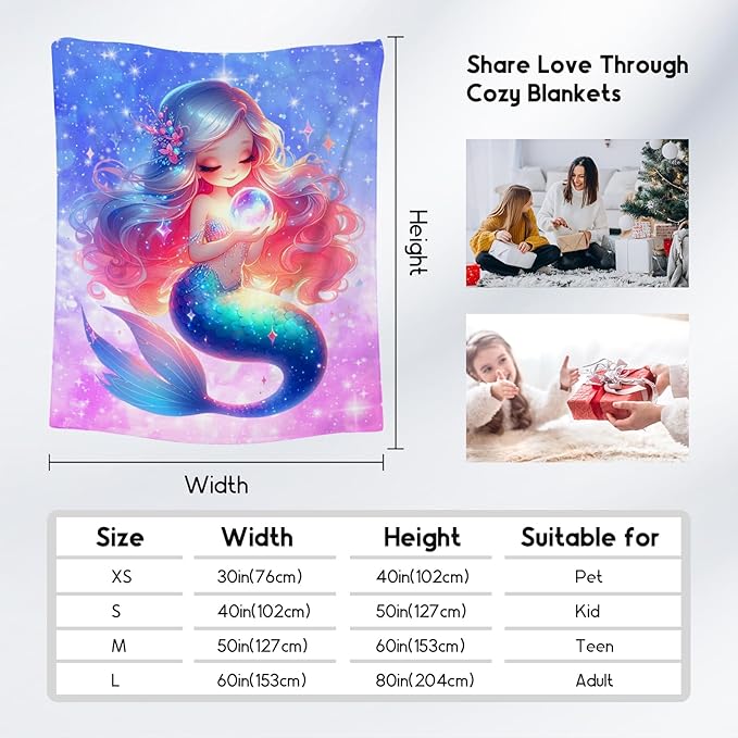 Girls Blanket Mermaid Blankets Gifts for Kids Adults - Cute Plush Cozy Flannel Throws Decor for Bedroom (60"x80")