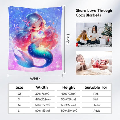 Girls Blanket Mermaid Blankets Gifts for Kids Teens - Cute Plush Cozy Flannel Throws for Daughter (50"x60")