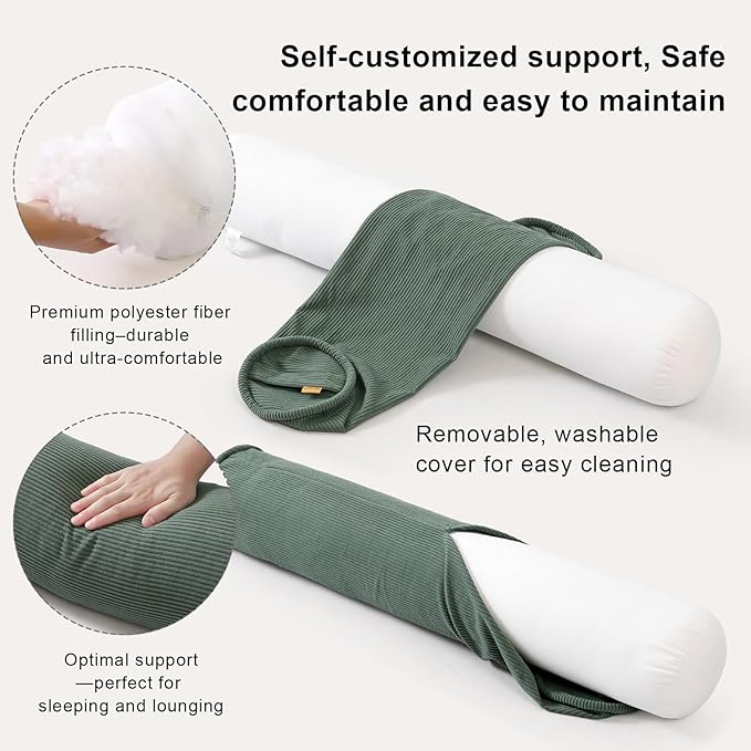 Long Bolster Pillow for Bed – Soft Corduroy Body Pillow for Adults, Ergonomic Full-Length Support for Better Sleep,59 x 7.87 Inches,Peacock Blue