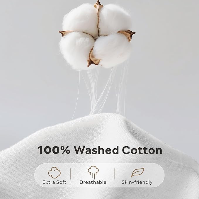 JELLYMONI Washed Cotton Duvet Cover - Off White, Cal King Size 104x98 Inches, 3-Piece Bedding Set with Button Closure, Includes 1 Duvet Cover & 2 Pillowcases (Comforter Not Included)