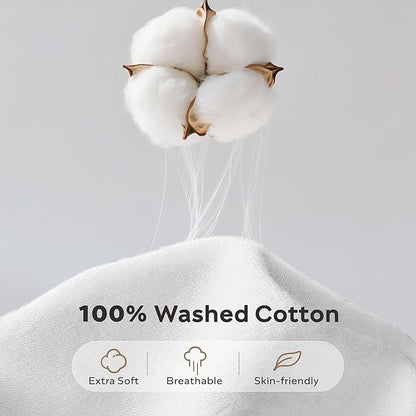 JELLYMONI Washed Cotton Duvet Cover - Off White, Queen Size 90x90 Inches, 3-Piece Bedding Set with Button Closure, Includes 1 Duvet Cover & 2 Pillowcases (Comforter Not Included)