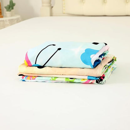 Rainbow Frogs Fitted Sheet Sets,Cartoon Floral Kids Bedding Twin Size for Girls Teens Adults Bedroom Bed, Kawaii Sheets Bedspread Set,1 Flat Sheet 1 Fitted Sheet 1 Pillowcase