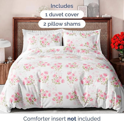 Duvet Cover King Size Set - Extra Soft Floral Duvet Cover 104 x 90 with 2 Pillow Shams - Comfy, Breathable Floral Bedding Set - Hotel Luxury Easy-Care & Fade Free with Zipper Closures & Ties - Bloom