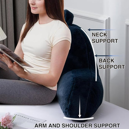 A Nice Night Faux Fur Reading Pillow Bed Wedge Large Adult Children Backrest with Arms Back Support for Sitting Up in Bed/Couch for Bedrest,Navy